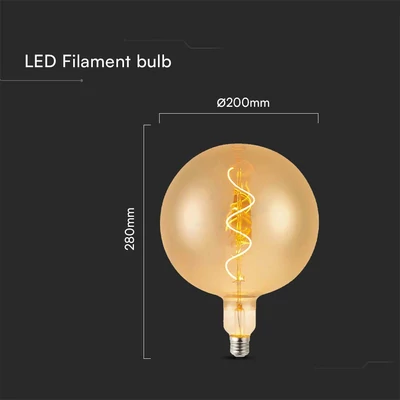V-TAC 4W borostyán E27 G200 filament LED égő, meleg fehér - SKU 23169