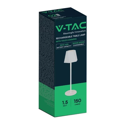 V-TAC 1.5W fehér akkus vezeték nélküli asztali LED lámpa, CCT - SKU 10324