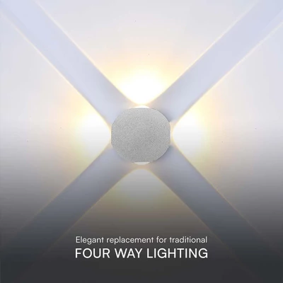 V-TAC 4W kültéri fali COB LED lámpa, 4 irányú, fehér házzal, természetes fehér - SKU 10591