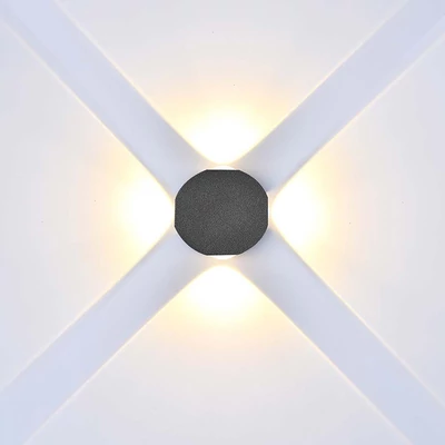 V-TAC 4W kültéri fali COB LED lámpa, 4 irányú, fekete házzal, meleg fehér - SKU 10588