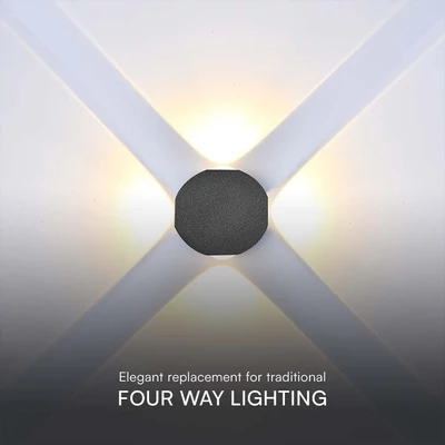 V-TAC 4W kültéri fali COB LED lámpa, 4 irányú, fekete házzal, természetes fehér - SKU 10590