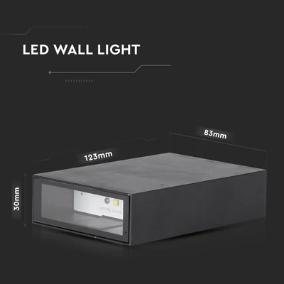 V-TAC 4W kültéri fekete fali LED lámpa meleg fehér, 100 Lm/W - SKU 218561