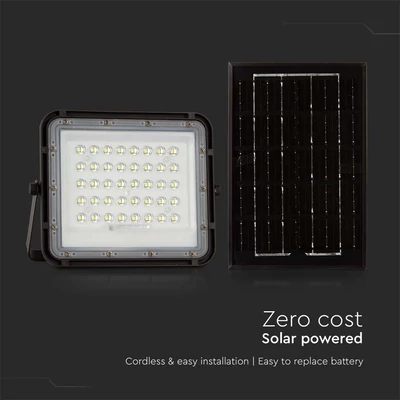 V-TAC 5000mAh napelemes LED reflektor 6W természetes fehér, 400 Lumen, fekete házzal - SKU 7822