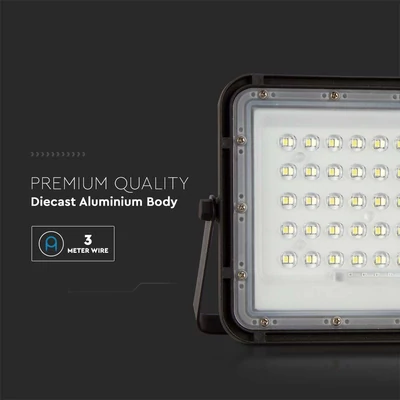 V-TAC 5000mAh napelemes LED reflektor 6W természetes fehér, 400 Lumen, fekete házzal - SKU 7822