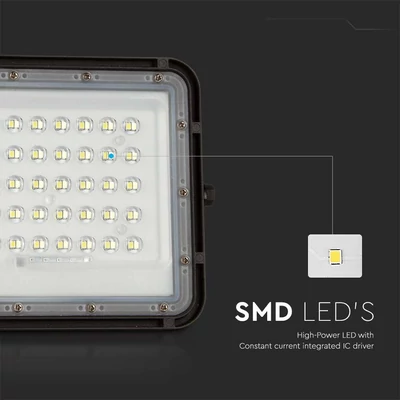 V-TAC 6000mAh napelemes LED reflektor 10W hideg fehér, 800 Lumen, fekete házzal - SKU 7823