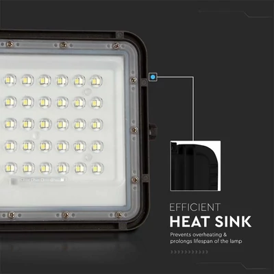 V-TAC 6000mAh napelemes LED reflektor 10W természetes fehér, 800 Lumen, fekete házzal - SKU 7824
