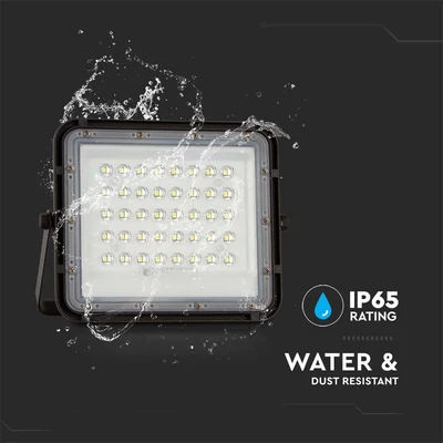 V-TAC 6000mAh napelemes LED reflektor 10W természetes fehér, 800 Lumen, fekete házzal - SKU 7824