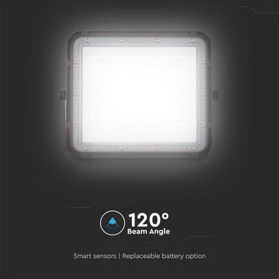 V-TAC 6000mAh napelemes LED reflektor 10W természetes fehér, 800 Lumen, fekete házzal - SKU 7824