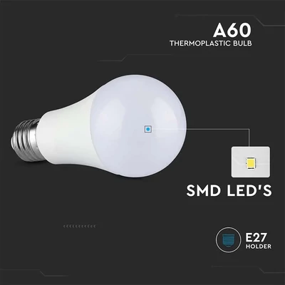 V-TAC 8.5W E27 természetes fehér LED égő, 95LM/W - SKU 217261