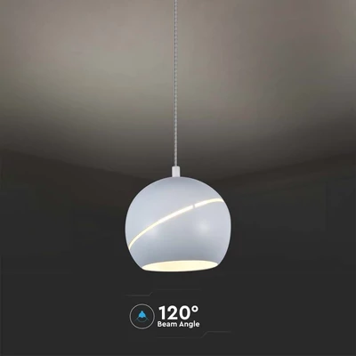 V-TAC 8.5W gömbcsillár díszcsíkkal, 120°, fehér házzal, meleg fehér, 100 Lm/W - SKU 7999