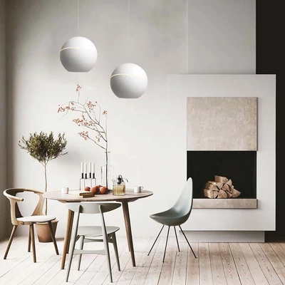 V-TAC 8.5W gömbcsillár díszcsíkkal, 120°, fehér házzal, meleg fehér, 100 Lm/W - SKU 7999
