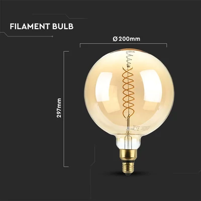 V-TAC 8W borostyán E27 G200 dimmelhető filament LED égő, 1800K - SKU 217462