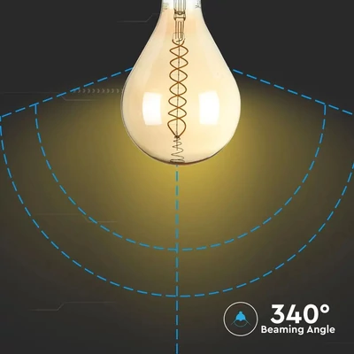 V-TAC 8W borostyán E27 meleg fehér dimmelhető filament LED égő - SKU 7461