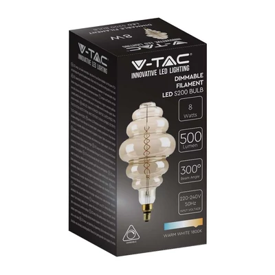 V-TAC 8W füstözött E27 meleg fehér dimmelhető spirál filament S200 LED égő - SKU 217465