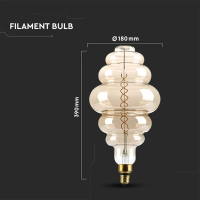 V-TAC 8W füstözött E27 meleg fehér dimmelhető spirál filament S200 LED égő - SKU 217465