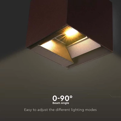 V-TAC 9W COB LED szolár fali Corten lámpa, szenzorral, állítható színhőmérséklettel - SKU 23824