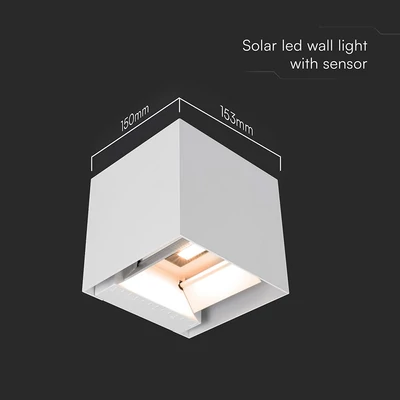 V-TAC 9W COB LED szolár fali fehér lámpa, szenzorral, állítható színhőmérséklettel - SKU 24063