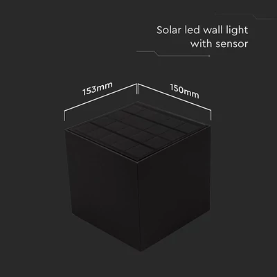V-TAC 9W COB LED szolár fali fekete lámpa, szenzorral, állítható színhőmérséklettel - SKU 23770