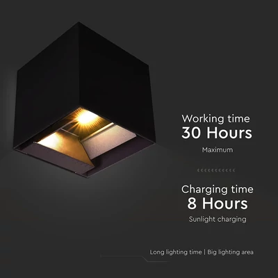 V-TAC 9W COB LED szolár fali fekete lámpa, szenzorral, állítható színhőmérséklettel - SKU 23770