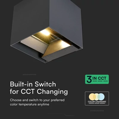 V-TAC 9W COB LED szolár fali fekete lámpa, szenzorral, állítható színhőmérséklettel - SKU 24089