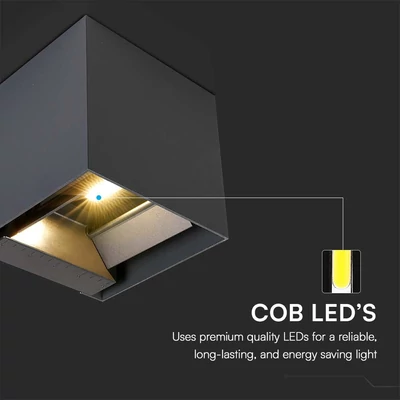 V-TAC 9W COB LED szolár fali fekete lámpa, szenzorral, állítható színhőmérséklettel - SKU 24089