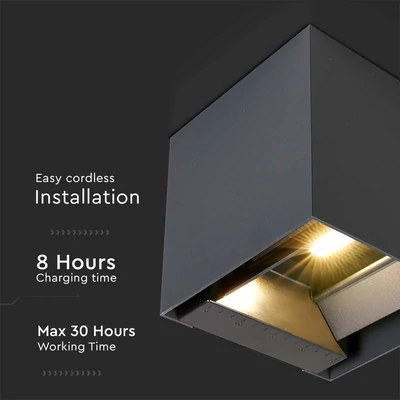 V-TAC 9W COB LED szolár fali fekete lámpa, szenzorral, állítható színhőmérséklettel - SKU 24089