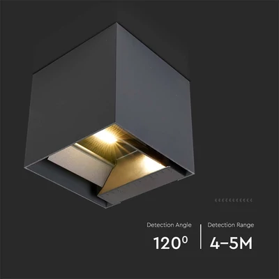 V-TAC 9W COB LED szolár fali fekete lámpa, szenzorral, állítható színhőmérséklettel - SKU 24089