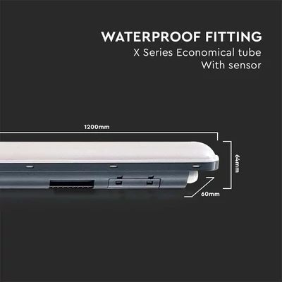V-TAC ABS LED lámpa 120cm 36W IP65 hideg fehér, szenzorral, 120 Lm/W (X-Széria) - SKU 10215
