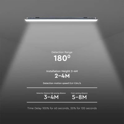 V-TAC ABS LED lámpa 120cm 36W IP65 hideg fehér, szenzorral, 120 Lm/W (X-Széria) - SKU 10215