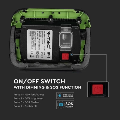 V-TAC akkumulátoros LED reflektor 20W természetes fehér 7200 mAh SOS funkció - SKU 20039