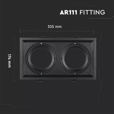 V-TAC AR111 LED 2 foglalatos süllyeszthető lámpatest, fekete - SKU 3582