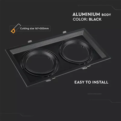 V-TAC AR111 LED 2 foglalatos süllyeszthető lámpatest, fekete - SKU 3582