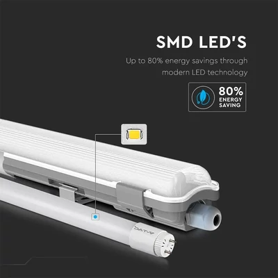 V-TAC armatúra LED fénycsővel 120cm 18W IP65 hideg fehér - SKU 6460