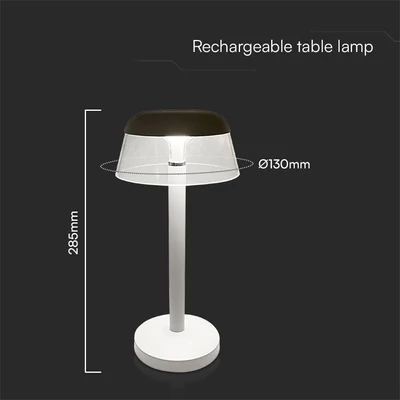 V-TAC asztali akkus lámpa, fehér házzal, CCT, 130x285mm - SKU 23686