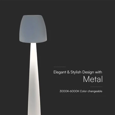 V-TAC asztali akkus lámpa, fehér házzal, CCT, 80x370mm - SKU 23684