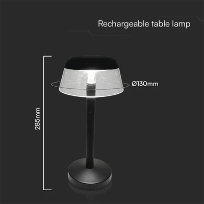 V-TAC asztali akkus lámpa, fekete házzal, CCT, 130x285mm - SKU 23685