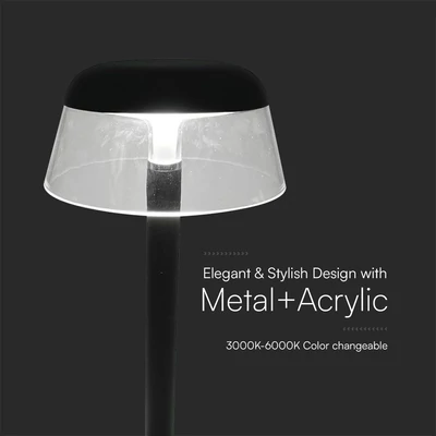 V-TAC asztali akkus lámpa, fekete házzal, CCT, 130x285mm - SKU 23685