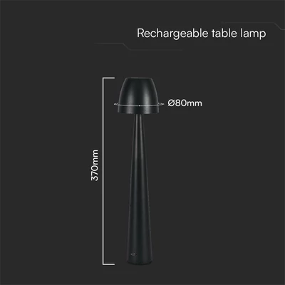 V-TAC asztali akkus lámpa, fekete házzal, CCT, 80x370mm - SKU 23683