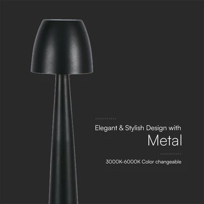 V-TAC asztali akkus lámpa, fekete házzal, CCT, 80x370mm - SKU 23683