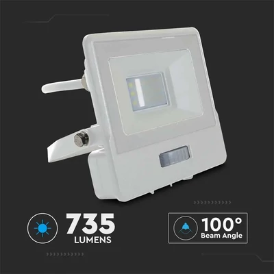 V-TAC beépített mozgásérzékelős LED reflektor 10W természetes fehér, fehér házzal - SKU 20293