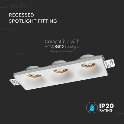 V-TAC beépíthető 3xGU10 LED gipsz spotlámpa keret, hármas keret - SKU 6766