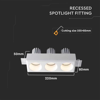 V-TAC beépíthető 3xGU10 LED gipsz spotlámpa keret, hármas keret - SKU 6776