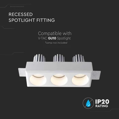 V-TAC beépíthető 3xGU10 LED gipsz spotlámpa keret, hármas keret - SKU 6776