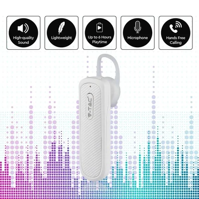 V-TAC Bluetooth fülhallgató, fehér - SKU 7701