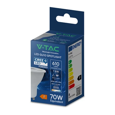 V-TAC CREE GU10 LED spot égő 7.5W meleg fehér 38° - SKU 218756