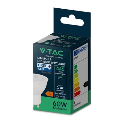 V-TAC CREE GU10 LED spot égő dimmelhető 6W hideg fehér 38° - SKU 211976