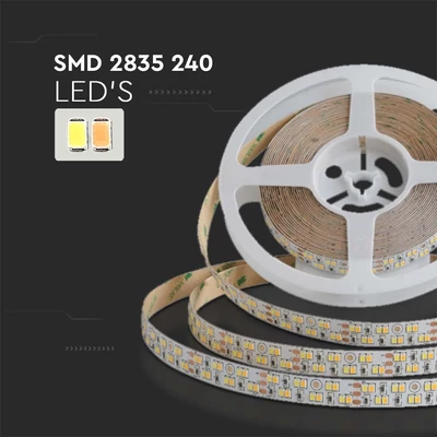V-TAC DC24V 15mm széles CCT LED szalag, kettős PCB, SMD 2835, 240 LED/m - SKU 10554