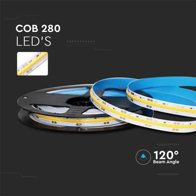 V-TAC DC24V COB LED szalag IP20, 280 db/m meleg fehér - SKU 212652