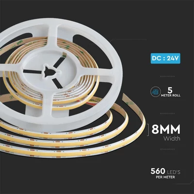 V-TAC DC24V COB LED szalag IP20, 560 db/m, CCT - SKU 10555