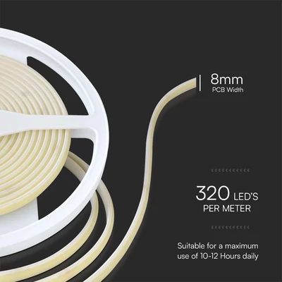 V-TAC DC24V COB LED szalag IP67, 320 db/m természetes fehér - SKU 23139